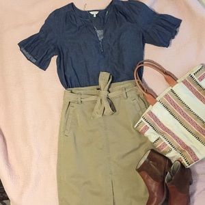 J Crew chino midi skirt in khaki